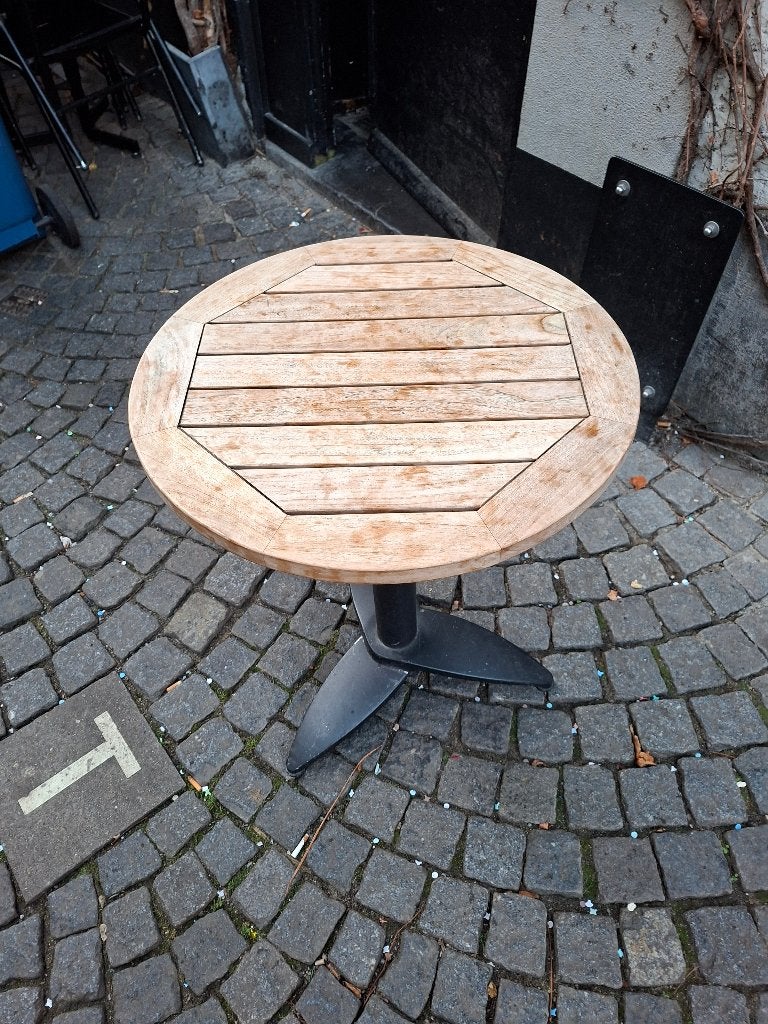 Terrastafel Satelliet rond, Tuin en Terras, Ophalen, Zo goed als nieuw, Rond, Hout