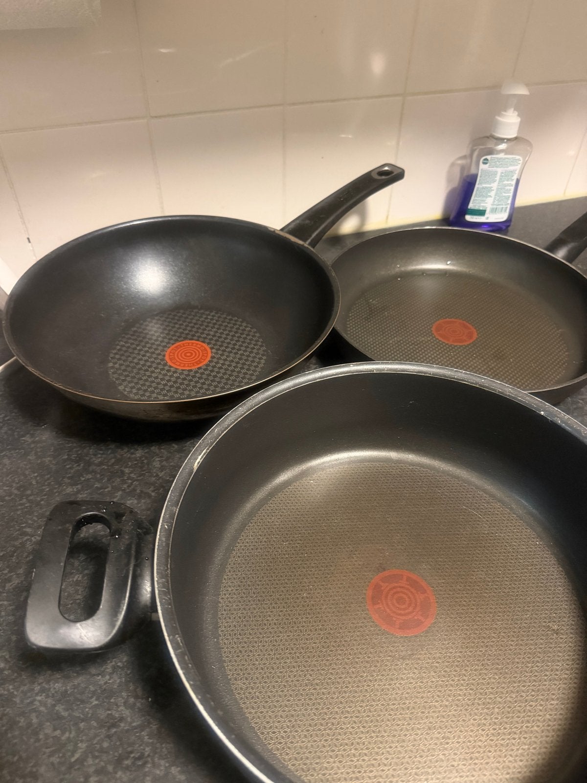 Tefal pannenset: wok, koekenpan en kookpan, Antiaanbaklaag, Aluminium, Pannenset, Ophalen of Verzenden