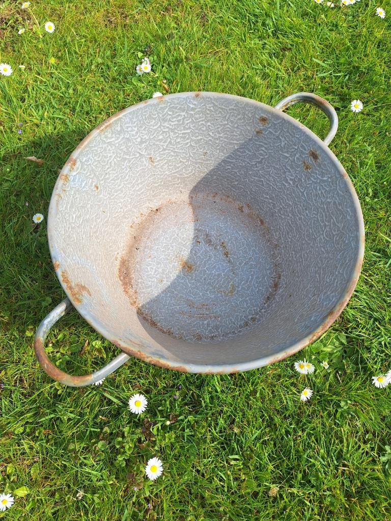 Grijs gewolkte emaille pan/wastobbe, Antiek en Kunst, Curiosa en Brocante, Ophalen