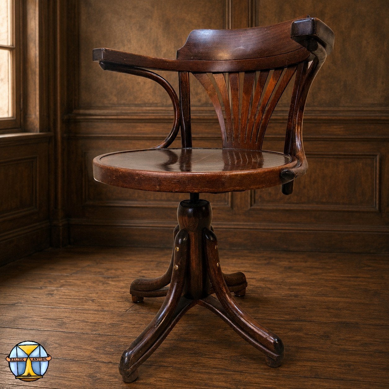 Antieke Thonet stijl draaibare Bureaustoel (handgemaakt), Ophalen of Verzenden
