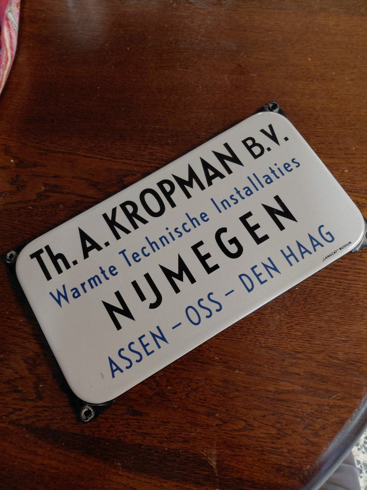 Emaille reclamebord Th. A. Kropman B.V. Nijmegen, Antiek en Kunst, Ophalen