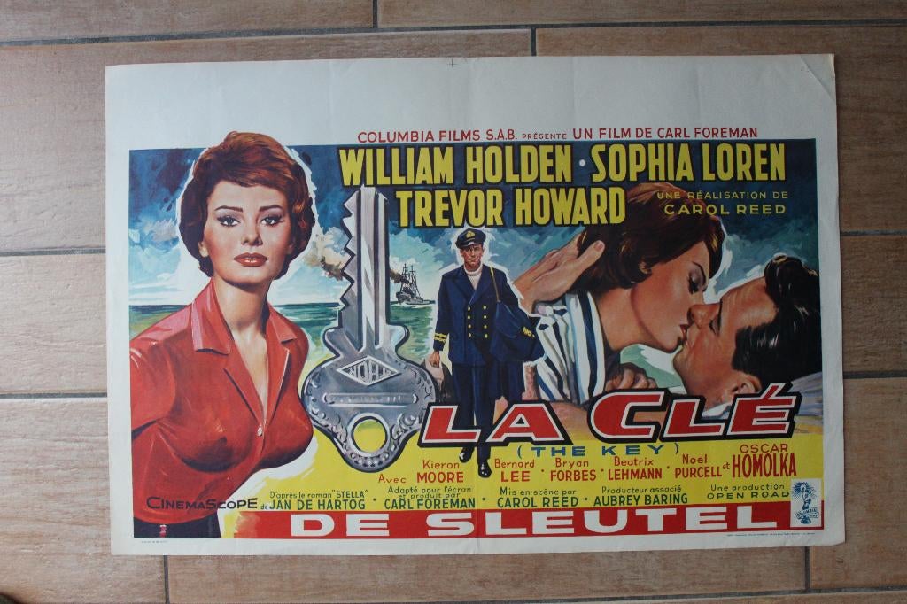 filmaffiche Sophia Loren The Key 1958 filmposter, Rechthoekig Liggend, Ophalen of Verzenden, Zo goed als nieuw, A1 t/m A3