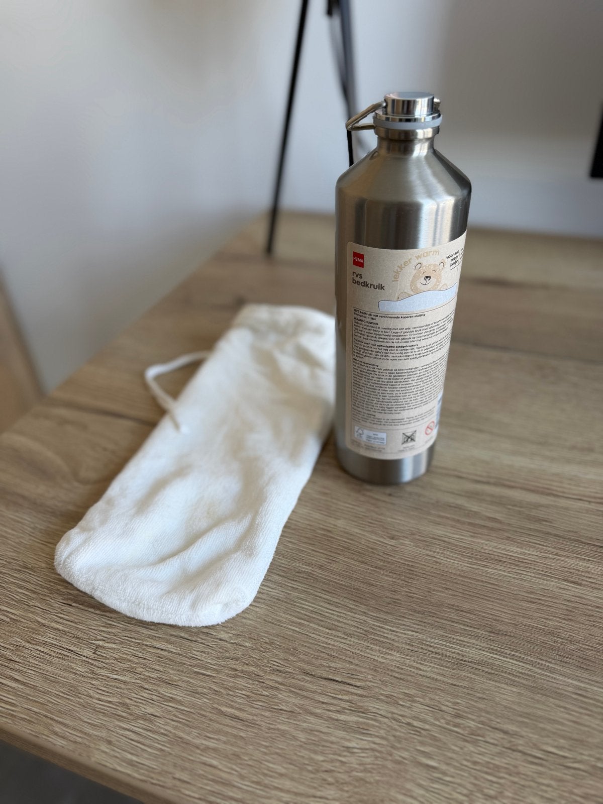 Hema RVS bedkruik met witte hoes, Ophalen of Verzenden, Zo goed als nieuw, Wit, Metaal