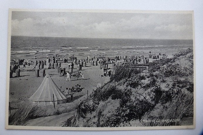 1939 AMELAND strandgezicht tent strandhokjes NES op Ameland, Ophalen, 1920 tot 1940, Gelopen, Waddeneilanden