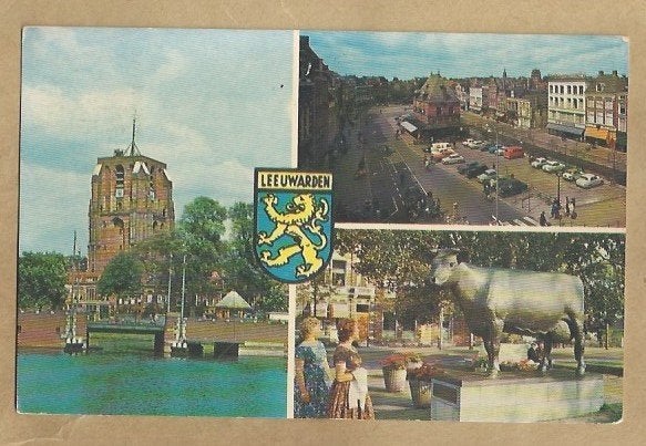Oude ansichtkaart Leeuwarden - Meerdere stadsgezichten, Verzamelen, Ophalen of Verzenden, 1960 tot 1980, Gelopen, Friesland