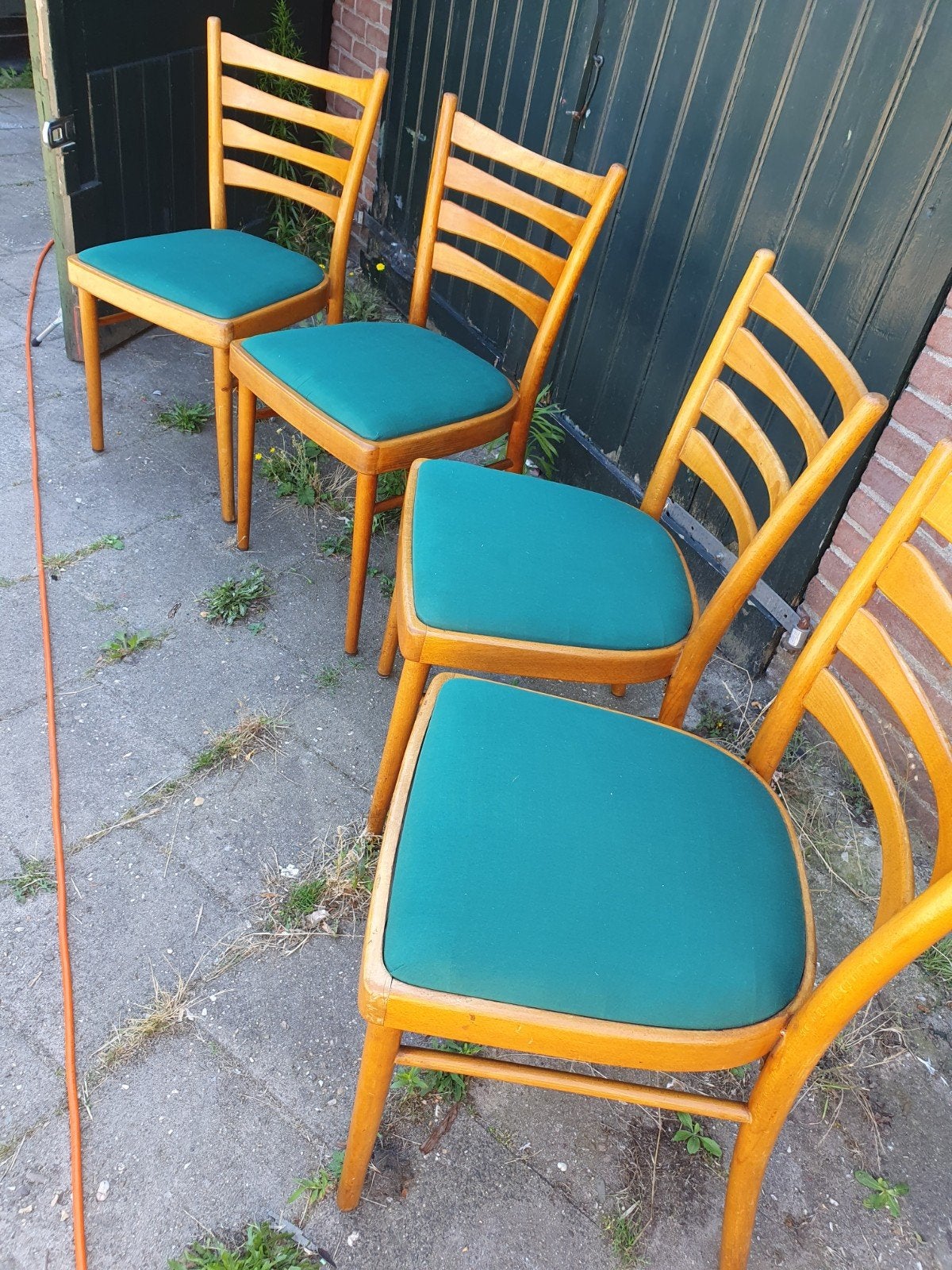 4 Vintage ladder stoelen ., Ophalen, Gebruikt, Bruin, Sixties