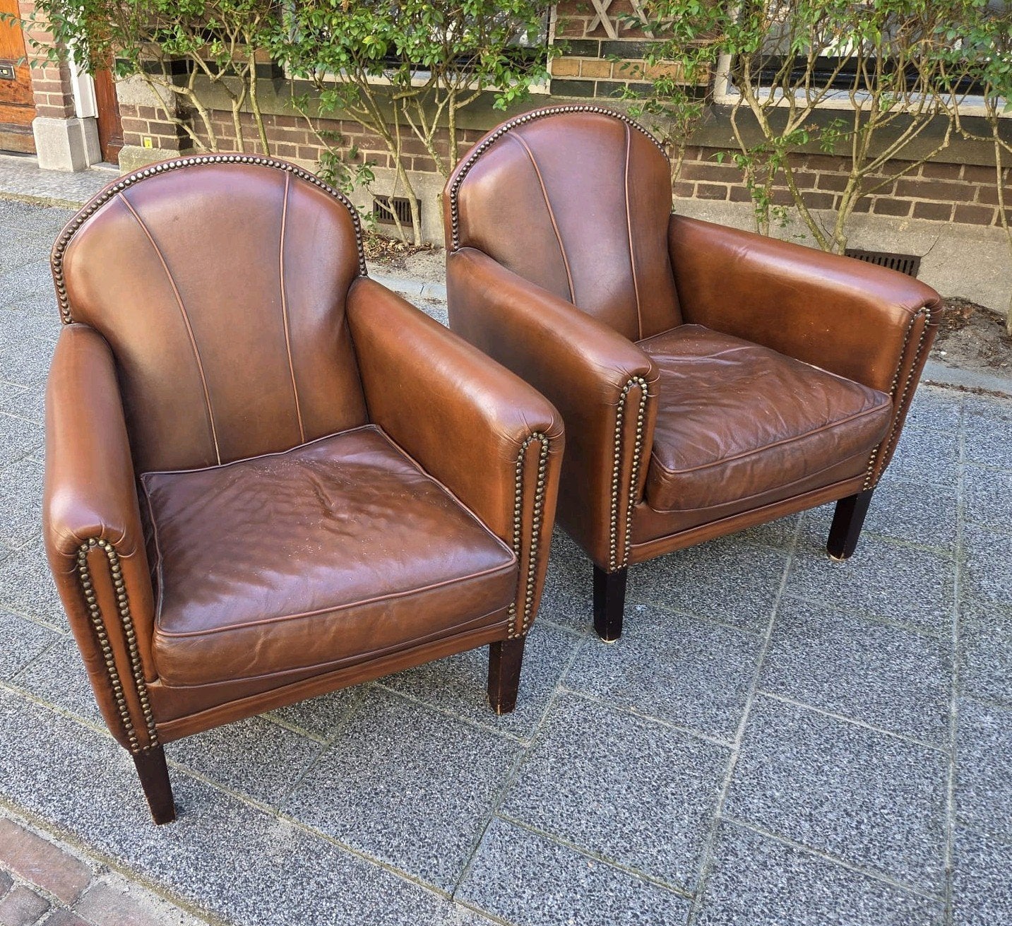 club fauteuils leer, Huis en Inrichting, Fauteuils, Ophalen, Zo goed als nieuw, 75 tot 100 cm, Leer