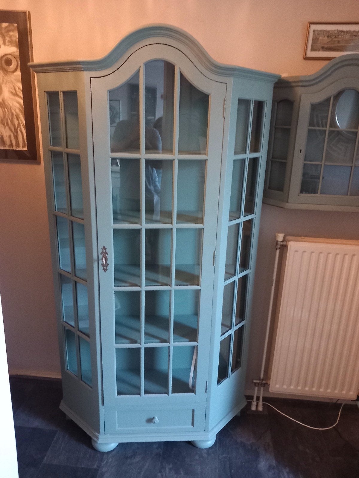 vitrinekast met glas en lade - Lichtblauw, Ophalen, Gebruikt, Met deur(en), Glas
