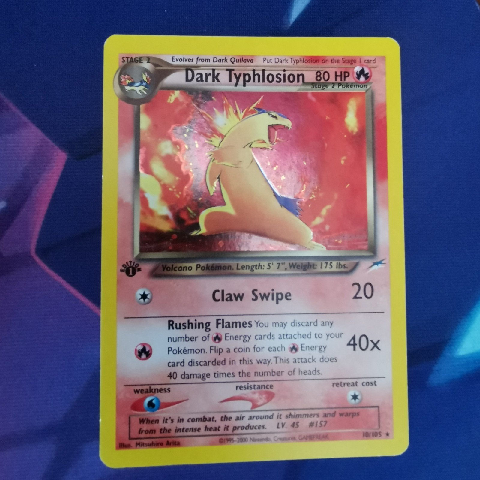 Dark Typhlosion 1st Edition Neo Destiny 10/105/105, Ophalen, Zo goed als nieuw, Losse kaart, Foil
