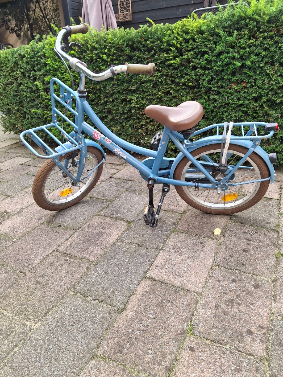 kinderfiets blauw merk:Alpina, Ophalen, Terugtraprem, Gebruikt, Aplina