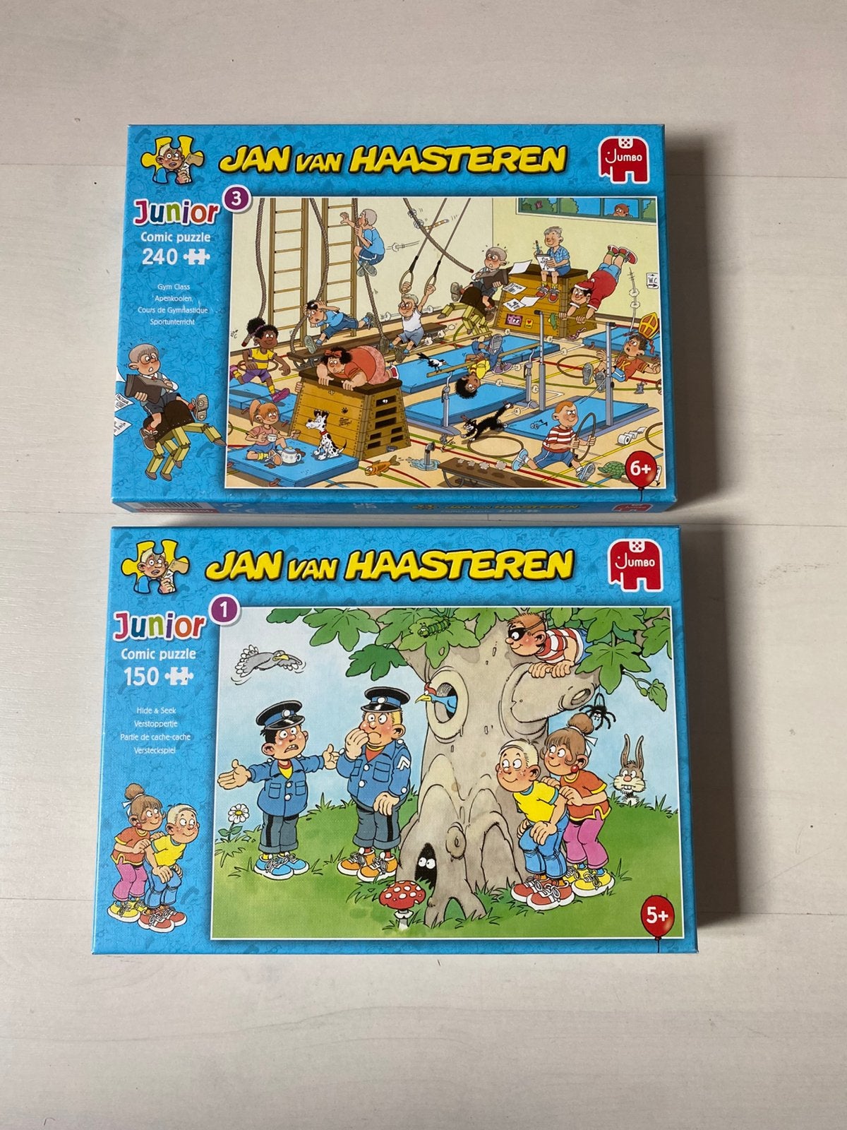 2x Jan van Haasteren Junior puzzels, Ophalen of Verzenden, Meer dan 50 stukjes, Zo goed als nieuw, 6 jaar of ouder