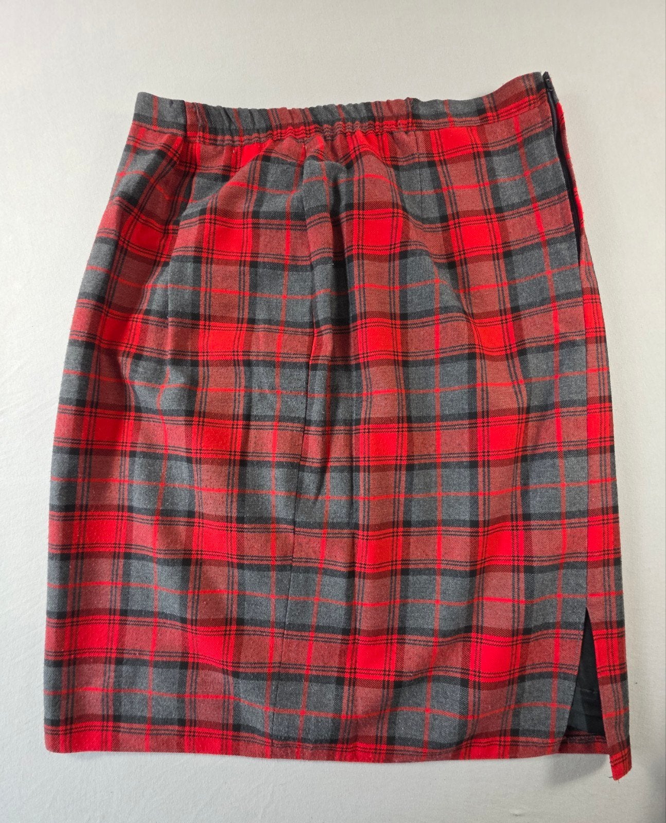 Vintage tartan geruite rok rood grijs elastische taille., Maat 38/40 (M), Modeboulevard 10, 1000 AB Amsterdam, Ophalen of Verzenden