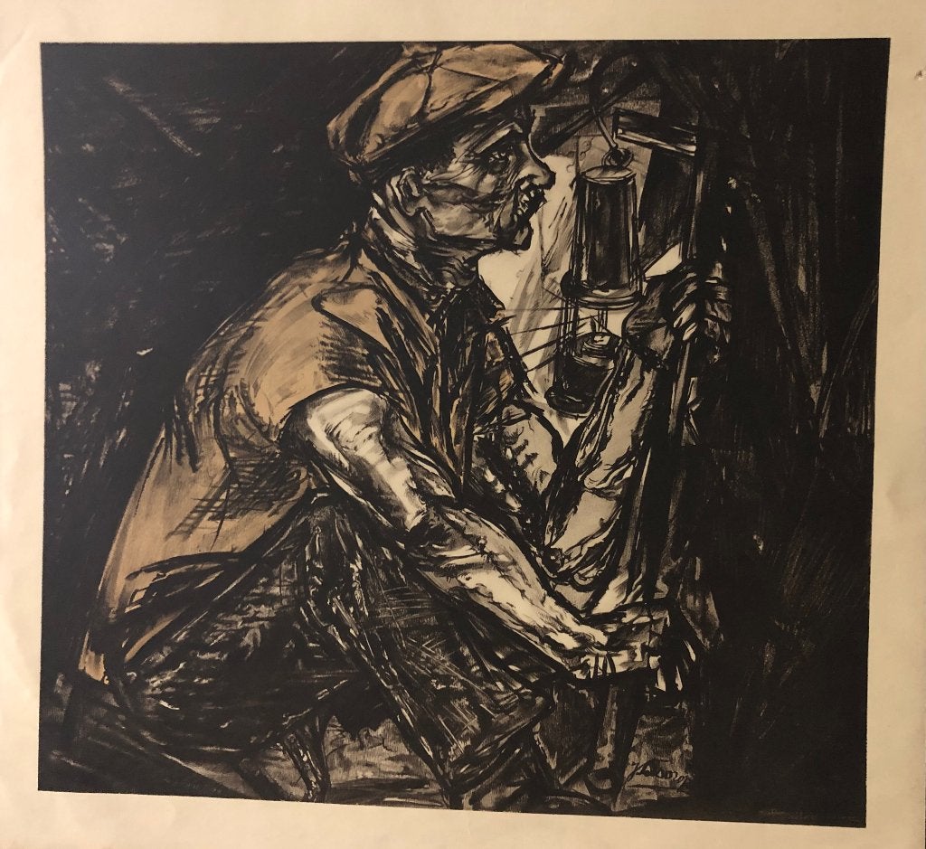 litho Jan Toorop, Mijnwerker 1940, Ophalen of Verzenden, Portret en Figuren
