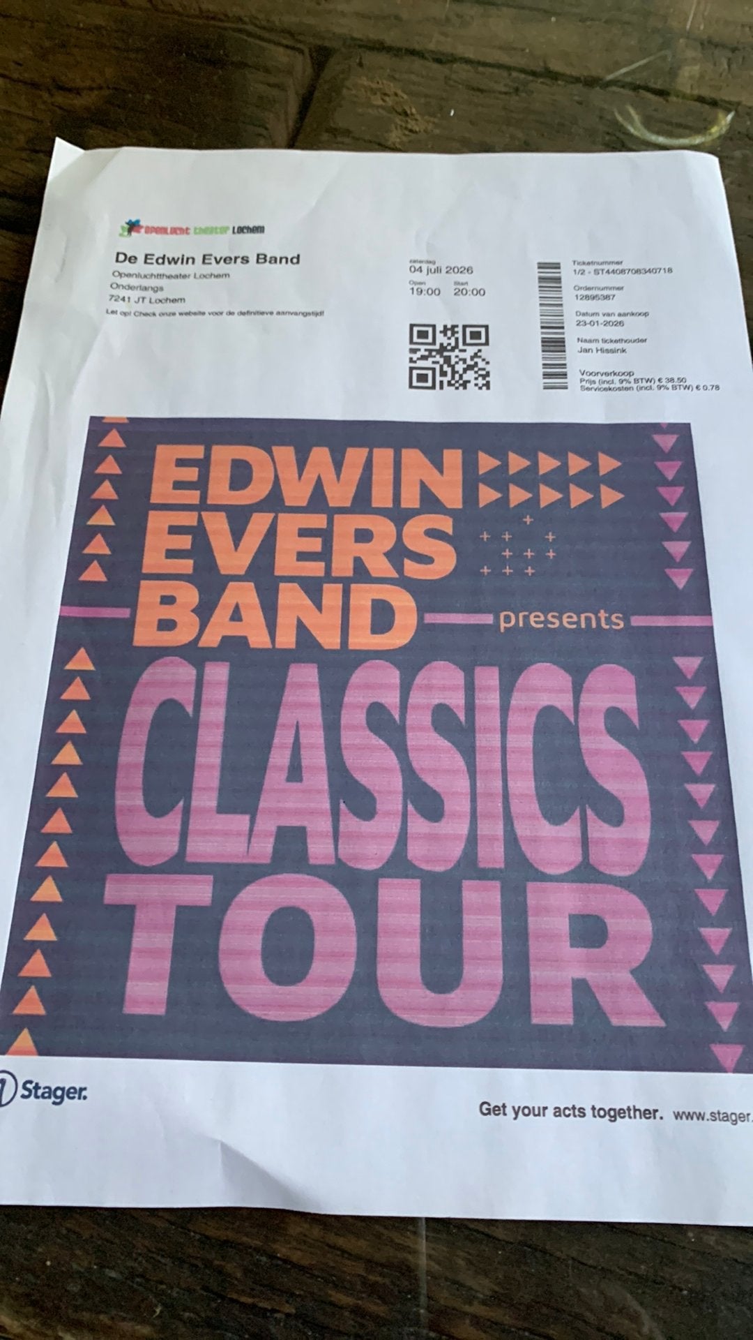 Ticket classic tour edwin evers band, Tickets en Kaartjes, Eén persoon, Juli