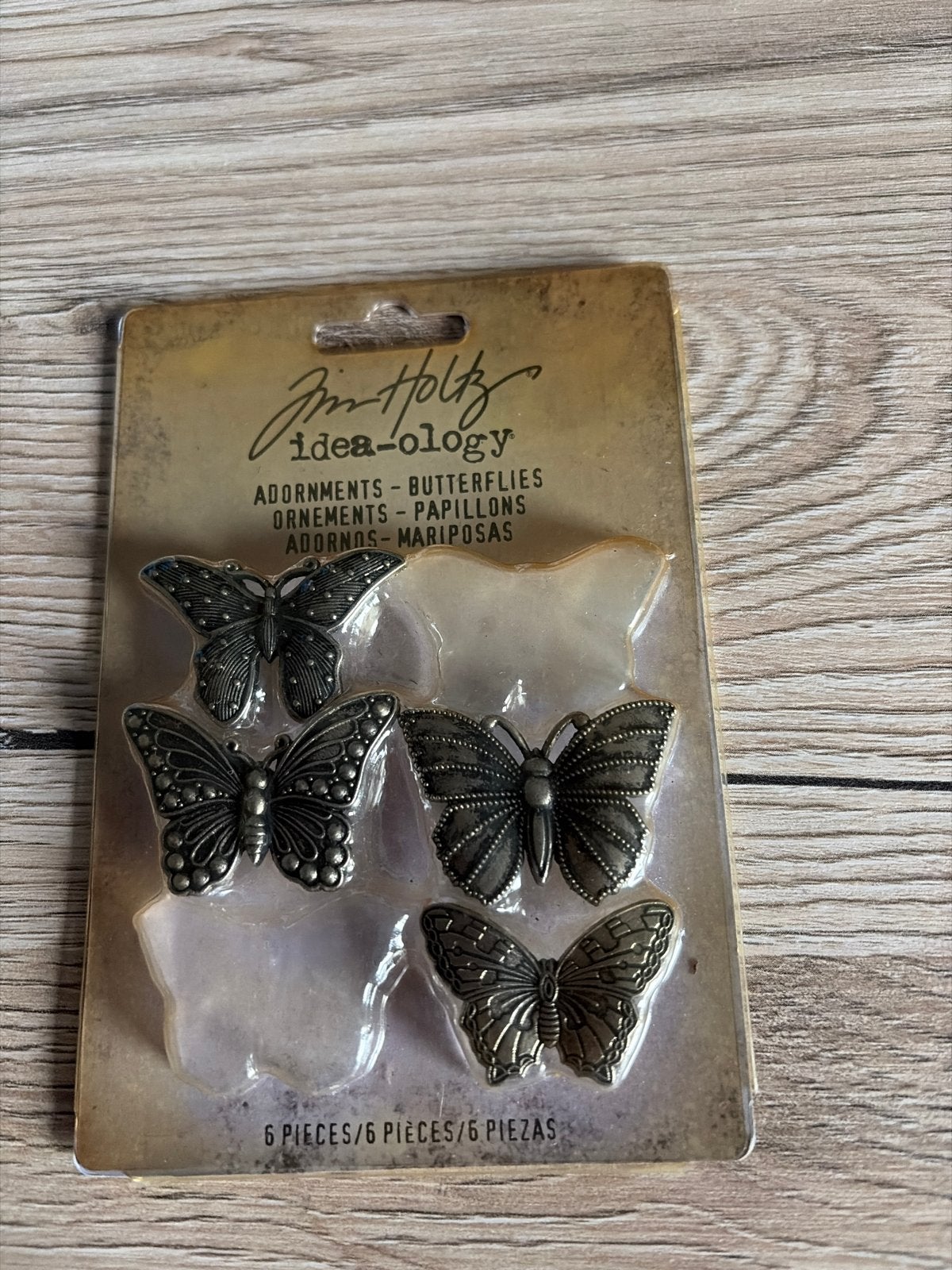 Tim Holtz Idea-ology Vlinder Adornments - 6 stuks, Dieren, Nieuw, Grijs, Overige merken