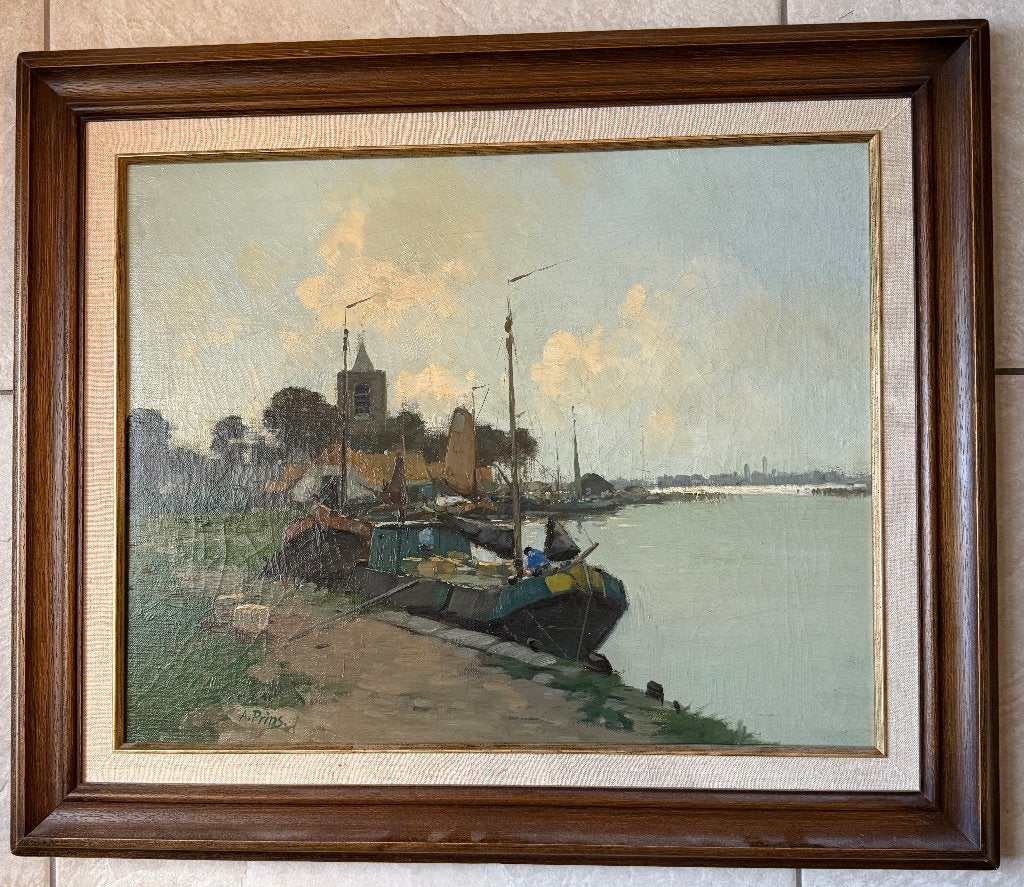 Schilderij A. Prins, Antiek en Kunst, Nederlandse school, Doek, Ophalen of Verzenden, Bijzondere lijst