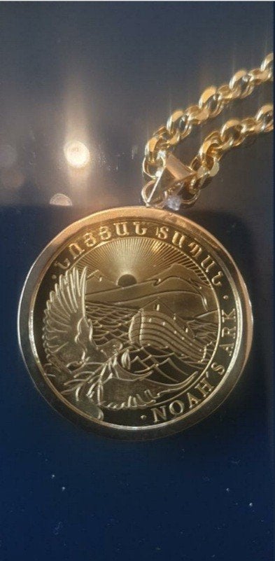 Gouden ketting met ark van Noah 1/ 4 oz munt, Ophalen, Met hanger, Zo goed als nieuw, Goud