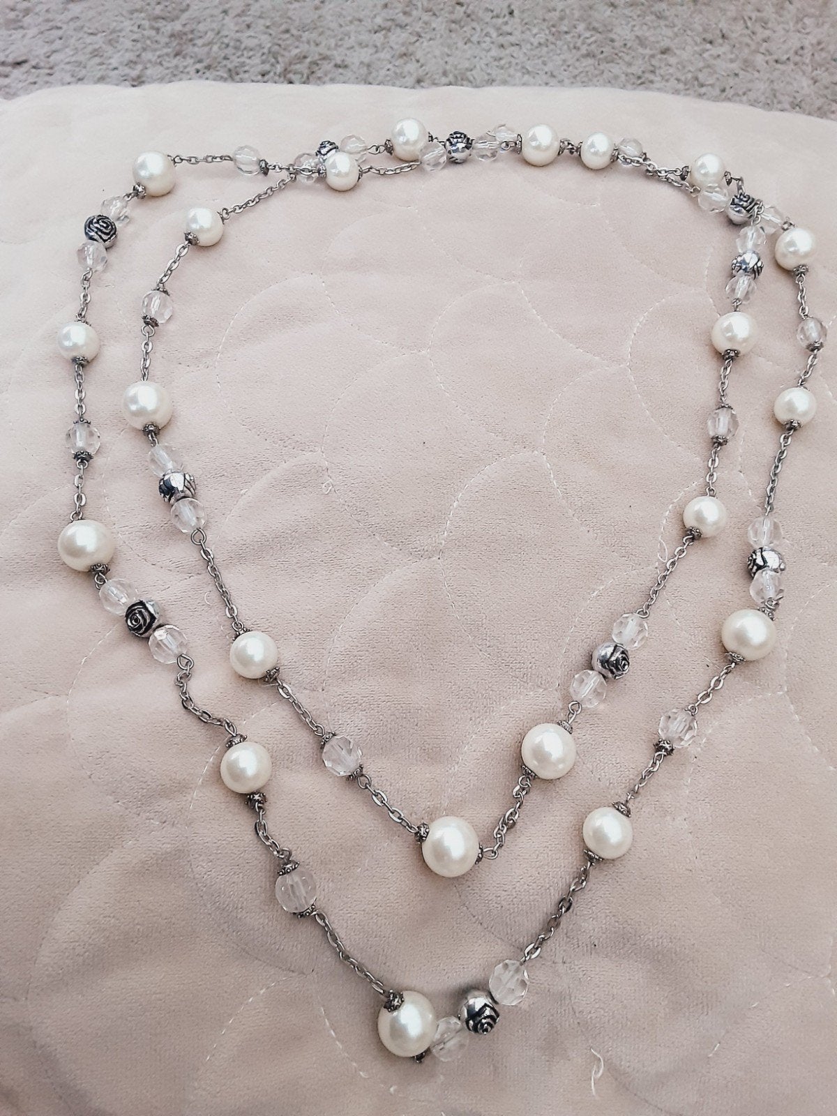 Elegante ketting met parels en kristallen, Met kristal, Overige materialen, Wit, Ophalen of Verzenden