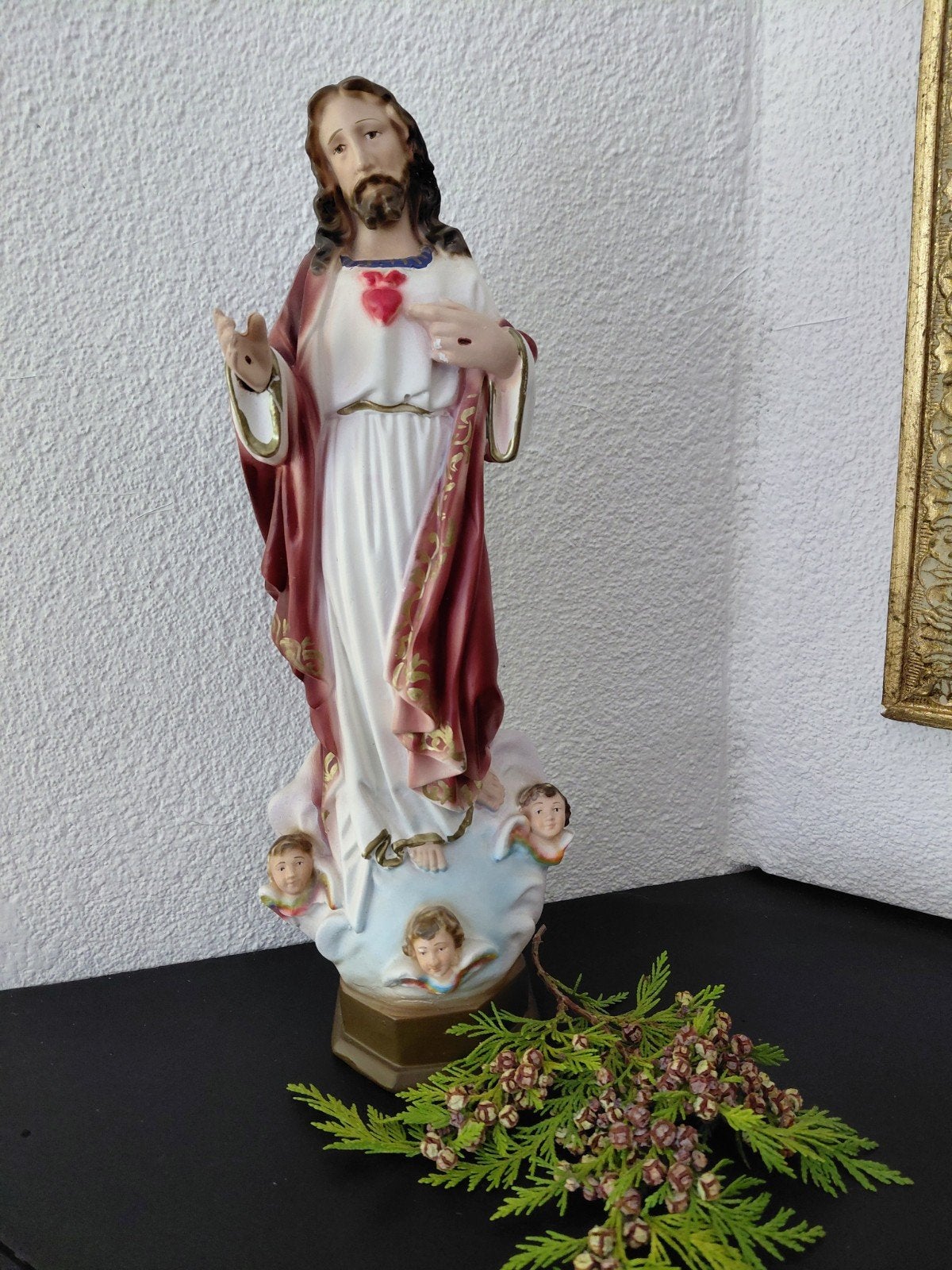 Vintage Heilig Hart Jezus beeld - 33 cm hoog, Antiek en Kunst, Ophalen of Verzenden