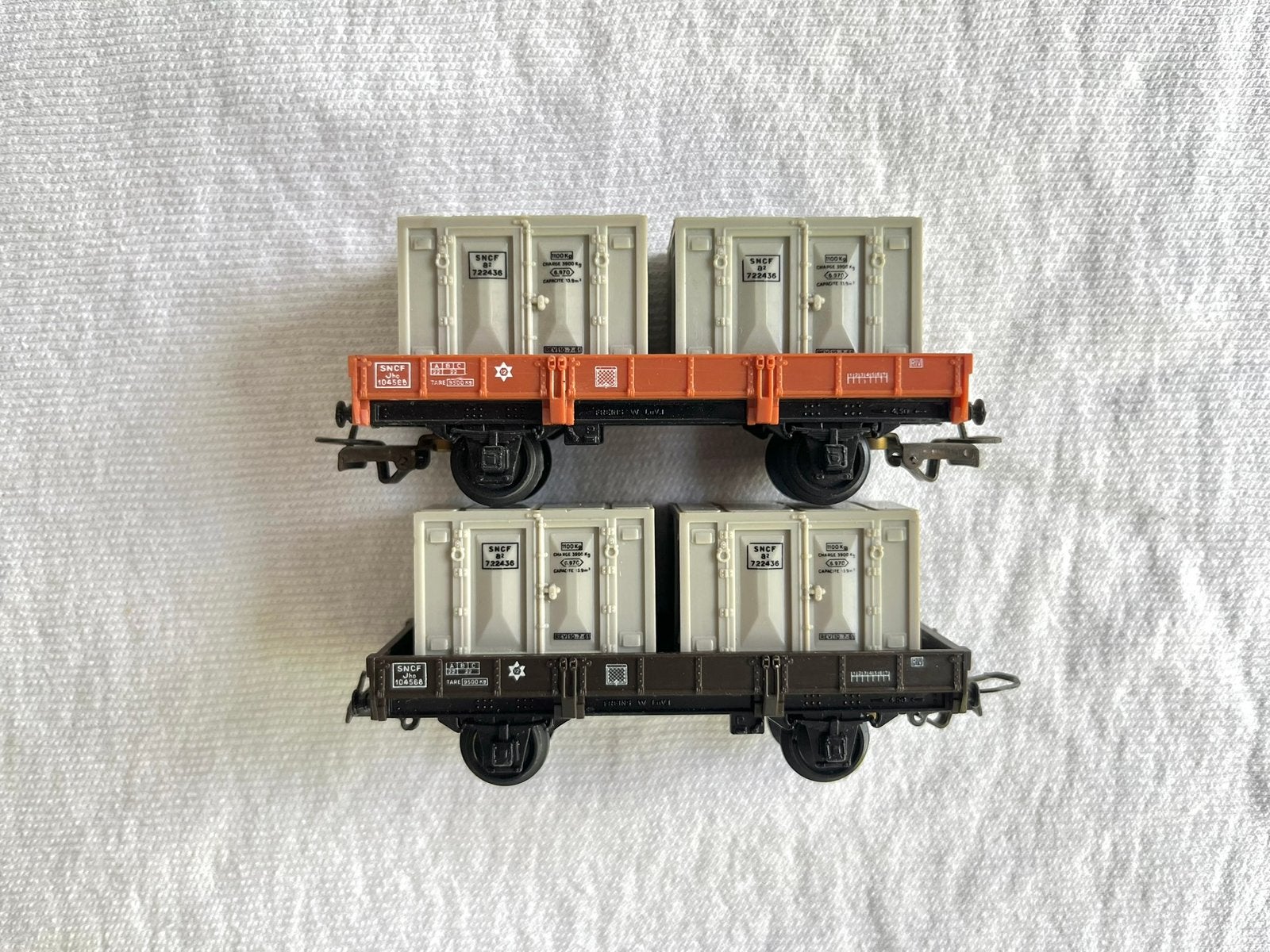 2x Jouef SNCF lageboordwagons (zonder containers!) H0, Hobby en Vrije tijd, Gebruikt, Gelijkstroom, Jouef, Wagon