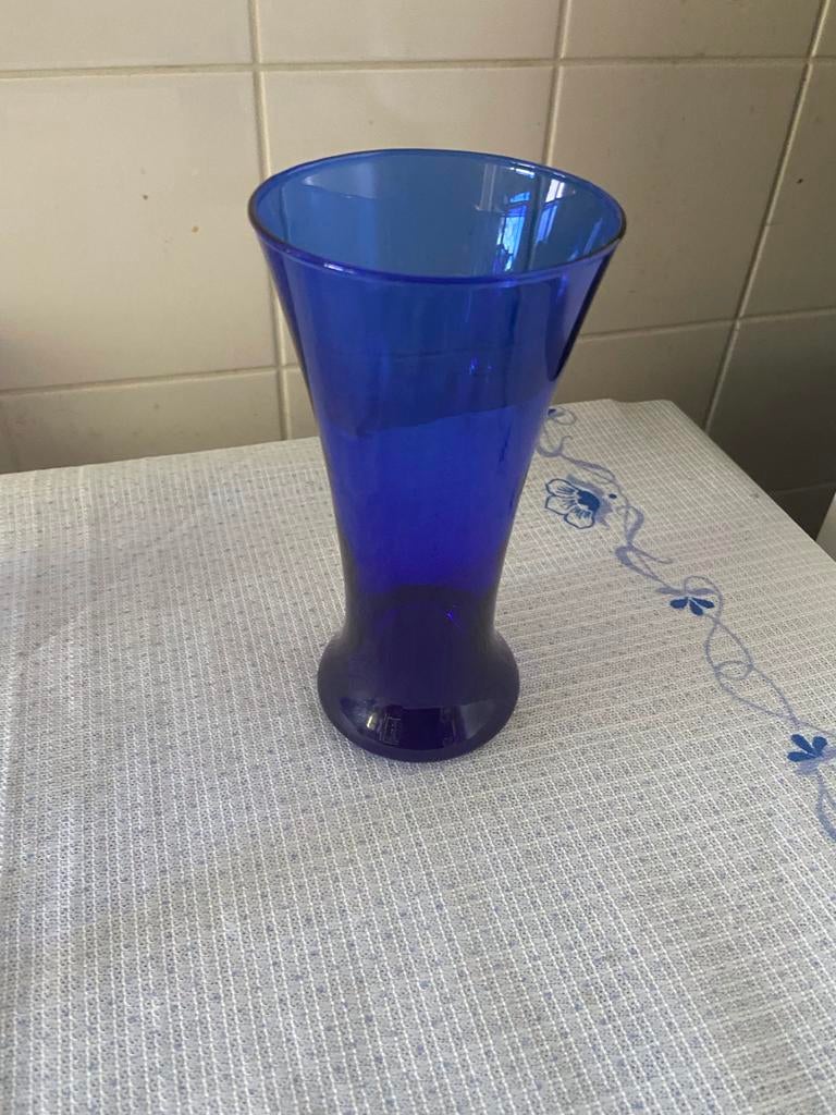 Vintage glazen vaas - Kobalt blauw - zwaar dik glas, Ophalen of Verzenden