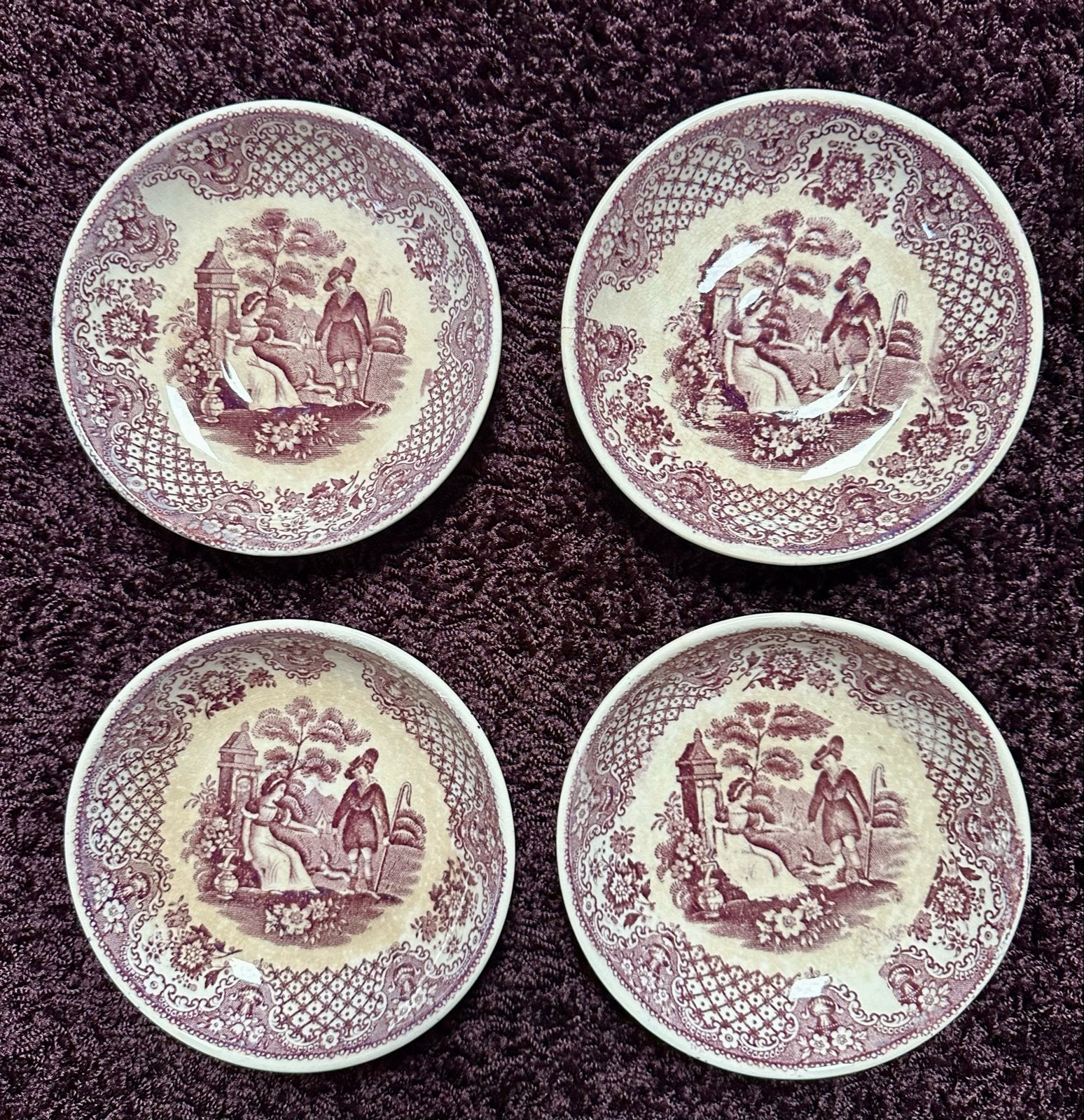 4x Petrus Regout Maastricht 'Pretty' schaaltjes paars, Ophalen of Verzenden