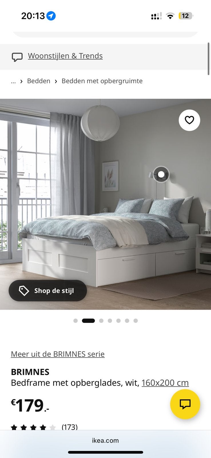 BRIMNES bed 160x200 lades + nieuw matras, Ophalen, Wit, Tweepersoons, Zo goed als nieuw