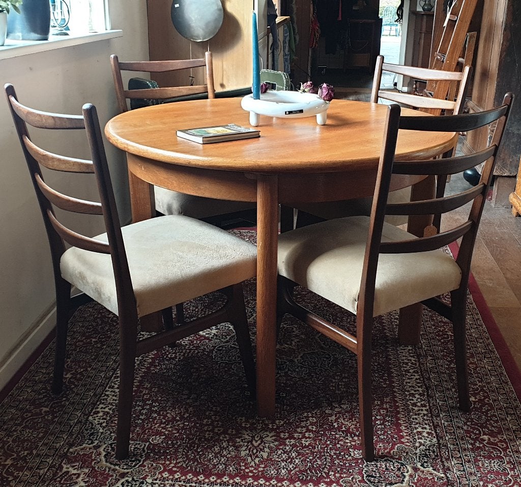 Mooie kwaliteit teakhouten stoelen set van 4 jaren '60, Ophalen, Hout, Gebruikt, Bruin