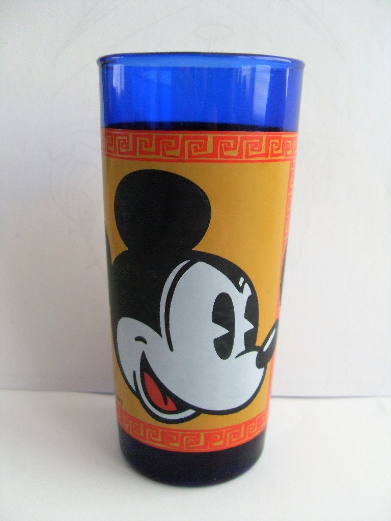 Mickey Mouse Glas Disney Glas Blauw, Verzamelen, Ophalen of Verzenden, Mickey Mouse, Zo goed als nieuw, Servies