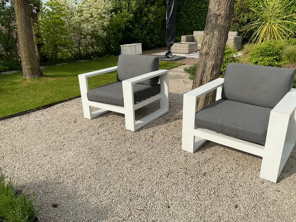 Garden impressions Cube 2 tuinstoelen wit modern, Tuin en Terras, Ophalen, Zo goed als nieuw, Overige materialen
