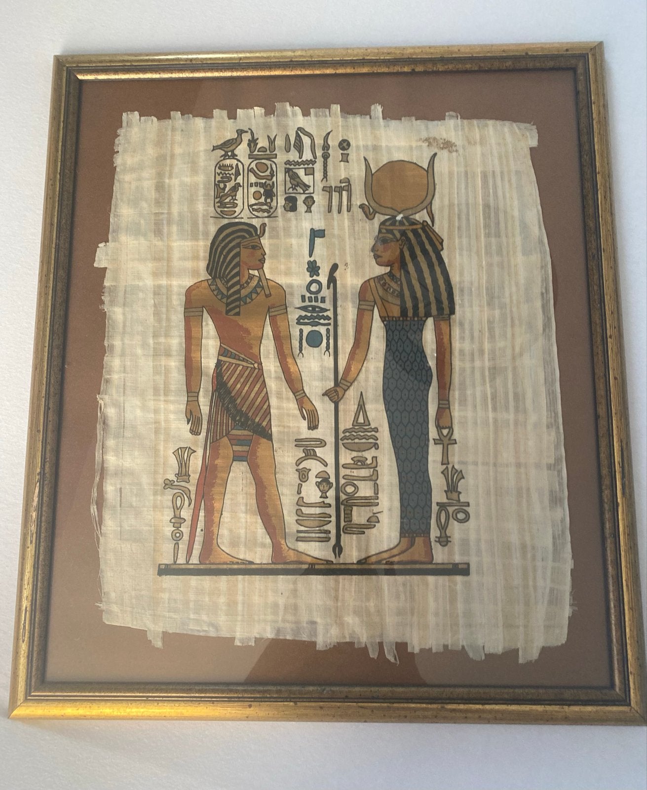 Ingelijste Egyptische papyrus met hiërogliefen, Antiek en Kunst, Achter glas, Ophalen of Verzenden, Klassiek, Overige onderwerpen