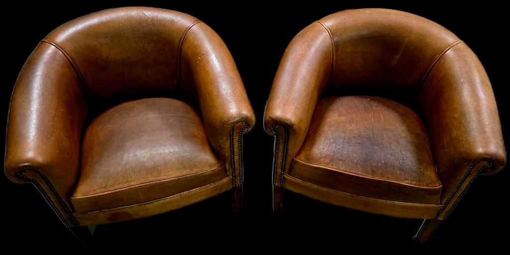 2 compacte schapenleren club fauteuils + BEZORGING GRATIS, Ophalen of Verzenden