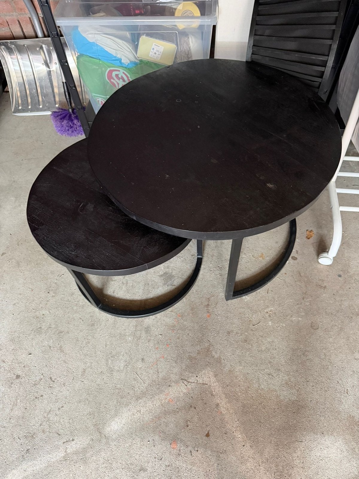 Set van 2 zwarte ronde salontafels, 45 tot 60 cm, Gebruikt, Rond, Hout