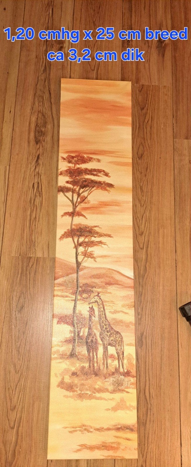Schilderij giraffen savannelandschap 120x25 cm, Antiek en Kunst, Ophalen, Textiel, Op houten frame, Dieren