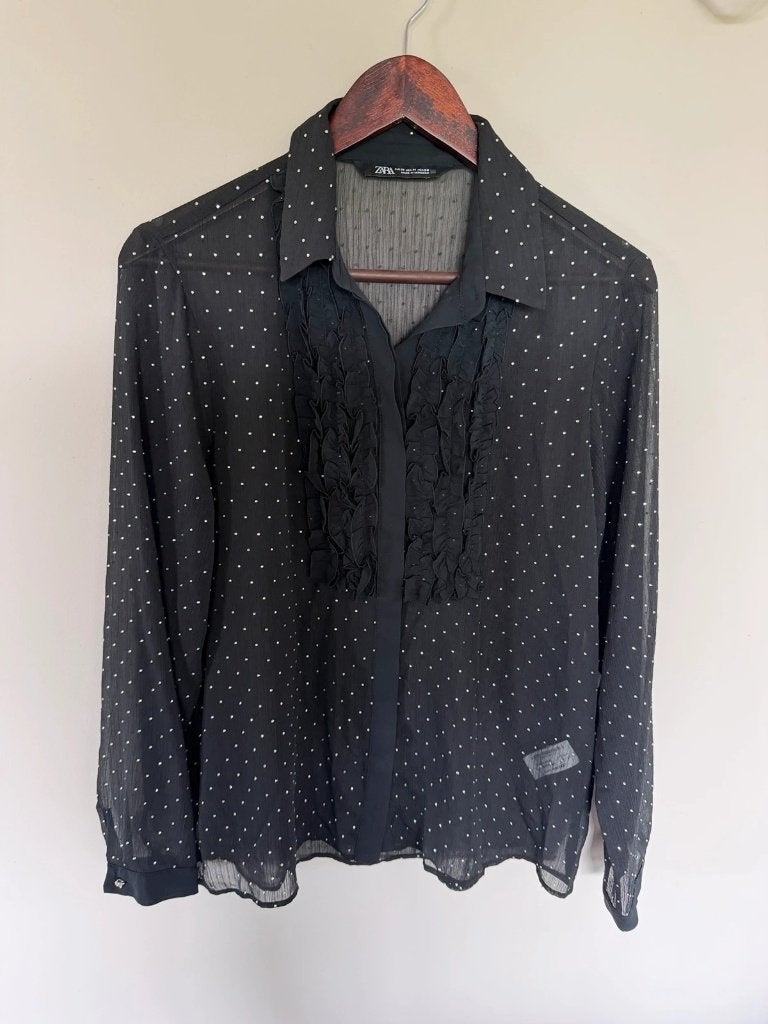 Zara blouse zwart met strass steentjes maat M, Maat 38/40 (M), Verzenden, Zo goed als nieuw, Zara