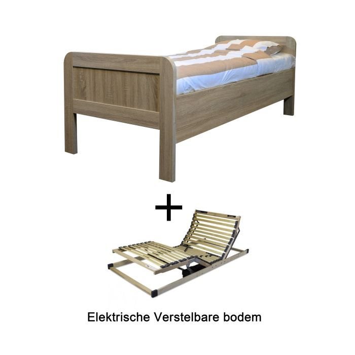 Senioren bed met verstelbare bodem, Ophalen, 90 cm, Eenpersoons, Bruin