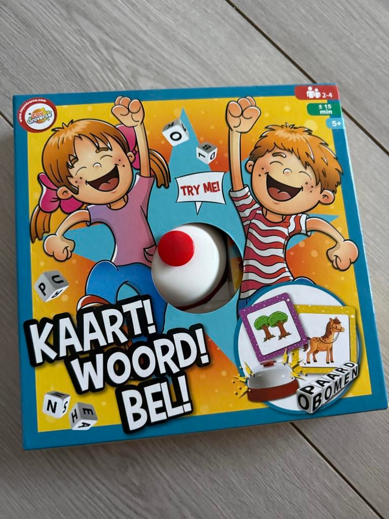 Kaart Woord Bel! - Zo goed als nieuw familiespel, Hobby en Vrije tijd, Drie of vier spelers, Ophalen of Verzenden, Nieuw