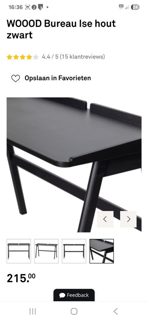 WOOOD Bureau Ise hout zwart - Zo goed als nieuw, Zwart, Hout, Ophalen of Verzenden, Zo goed als nieuw