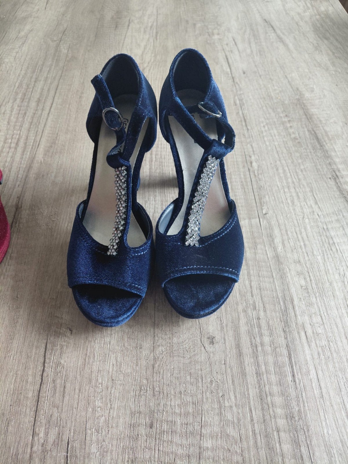 Donkerblauwe suede schoenen met hak, Ophalen, Zo goed als nieuw, Blauw