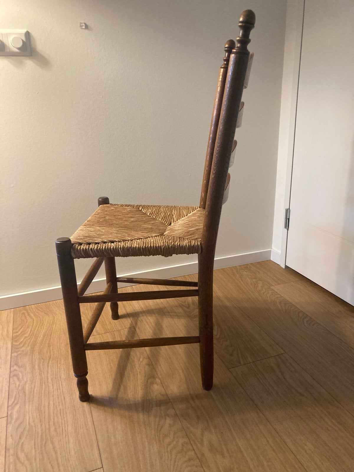 Zes Drentsche knopstoelen met biezen zitting, Ophalen, Gebruikt, Bruin, Vijf, Zes of meer stoelen