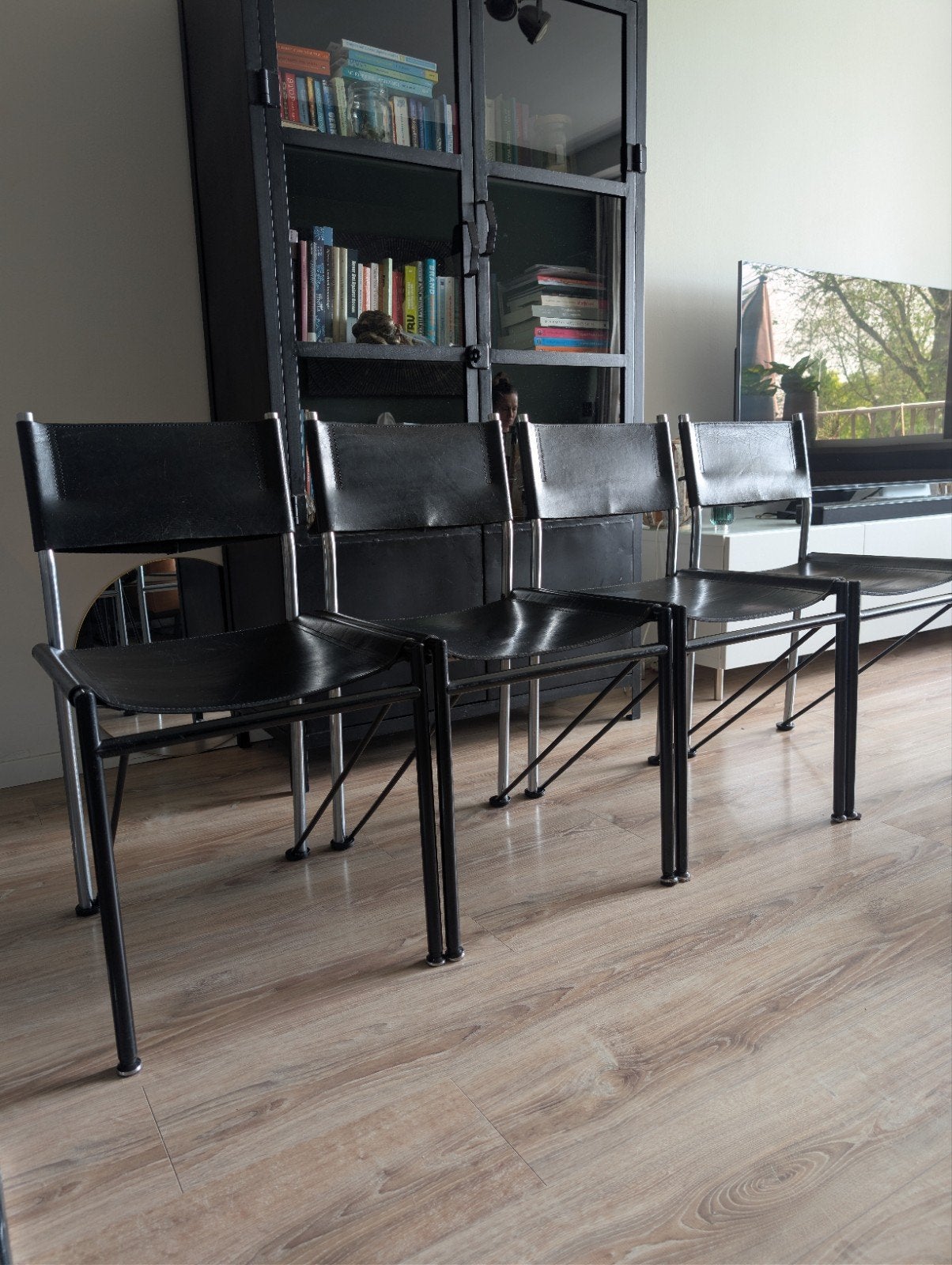 Vintage Metaform designstoelen (4x) – Arnold Merckx – zwart, Ophalen, Gebruikt, Zwart, Leer