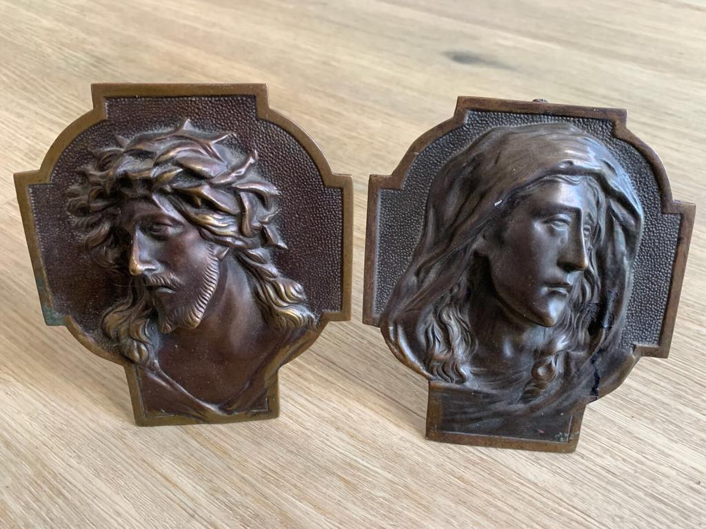 Koperen Jezus en Maria, Antiek en Kunst, Ophalen of Verzenden