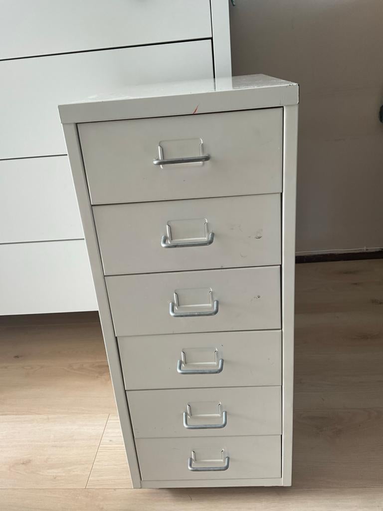 Crème Wit IJzeren Ladekast met 6 Laden en Wielen, Ophalen, Minder dan 50 cm, 5 laden of meer, Zo goed als nieuw