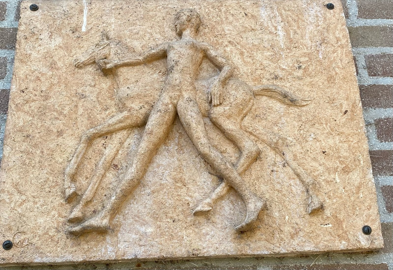 Zandsteen reliëf van Jan Snoeck, Ophalen, 50 - 100 cm, Wanddecoratie, Gemerkt