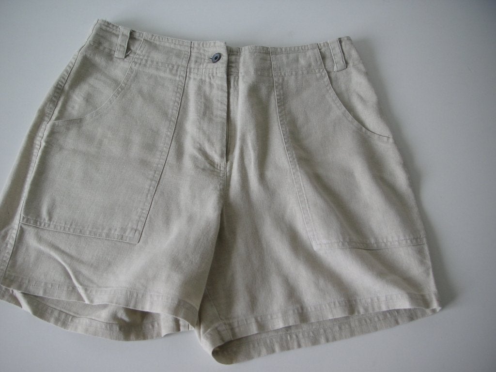 Dames korte beige linnen broek mt.40, Kort, Beige, Gedragen, Ophalen