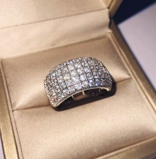 Multi zirkonen 925 sterling zilveren brede ring, Sieraden, Tassen en Uiterlijk, Nieuw, Ophalen of Verzenden, 17 tot 18, Met edelsteen