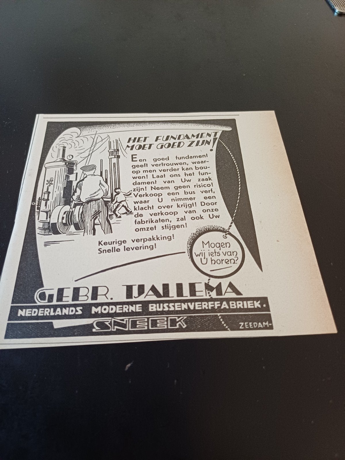advertentie Tjallema Sneek bussenverf fabriek 6 1939, Ophalen of Verzenden, Zo goed als nieuw, Overige typen