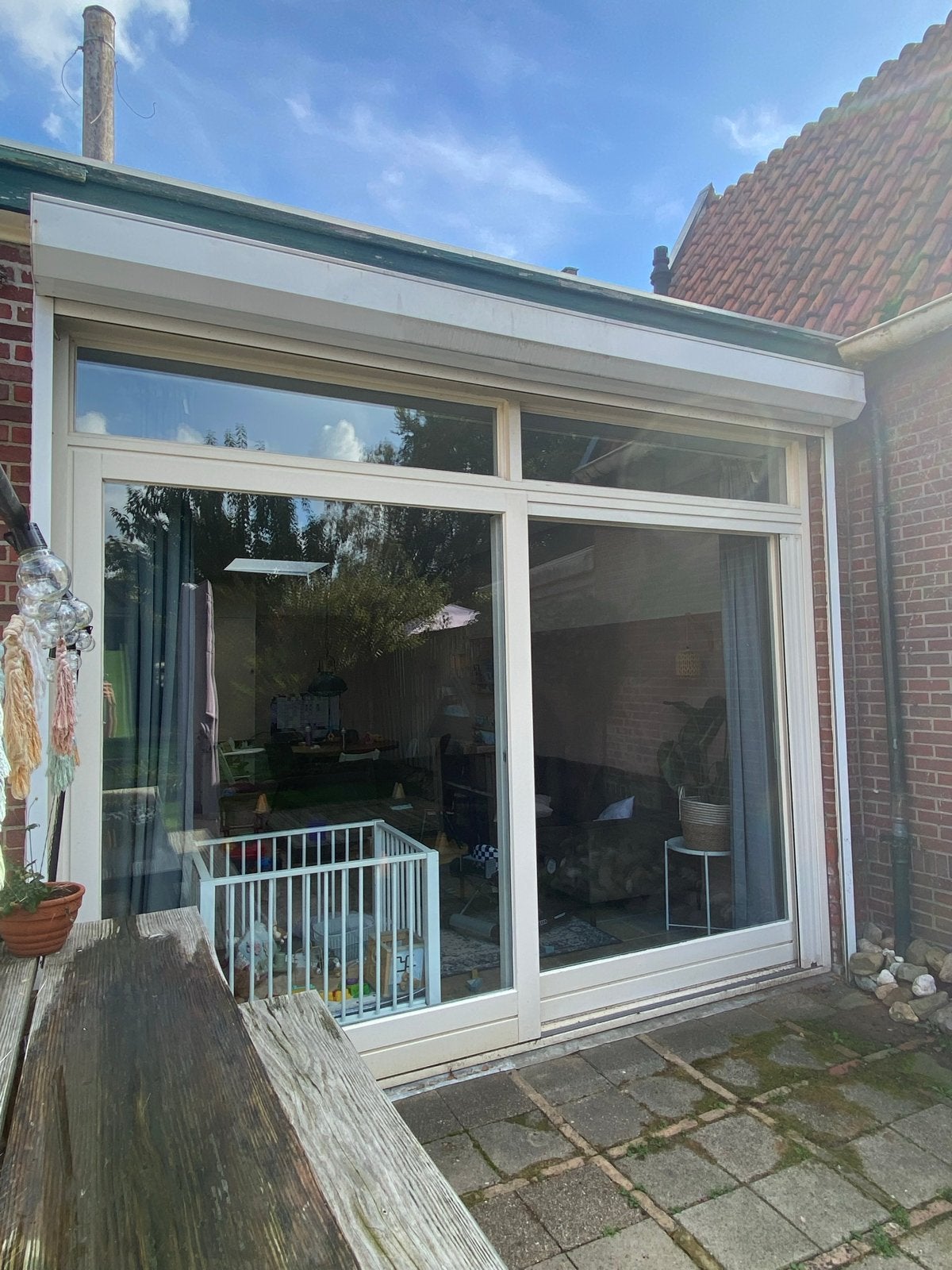 Schuifpui met elektrisch rolluik en hordeur, Ophalen, Gebruikt, Buitendeur, Schuifdeur