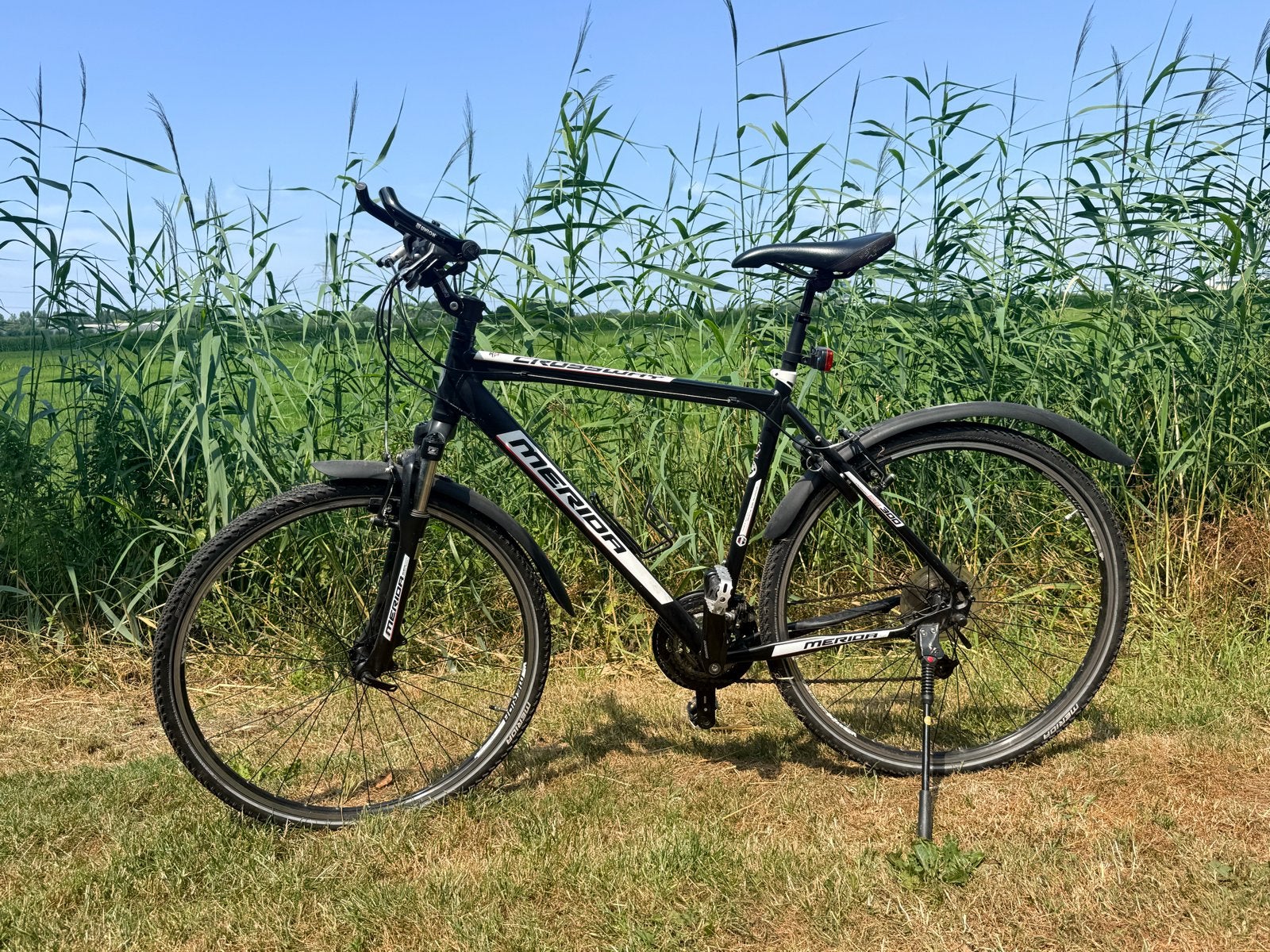 Merida Crossway 300 - Herenfiets - Zwart - Gebruikt, 28 inch, Gebruikt, Vering, Velgrem