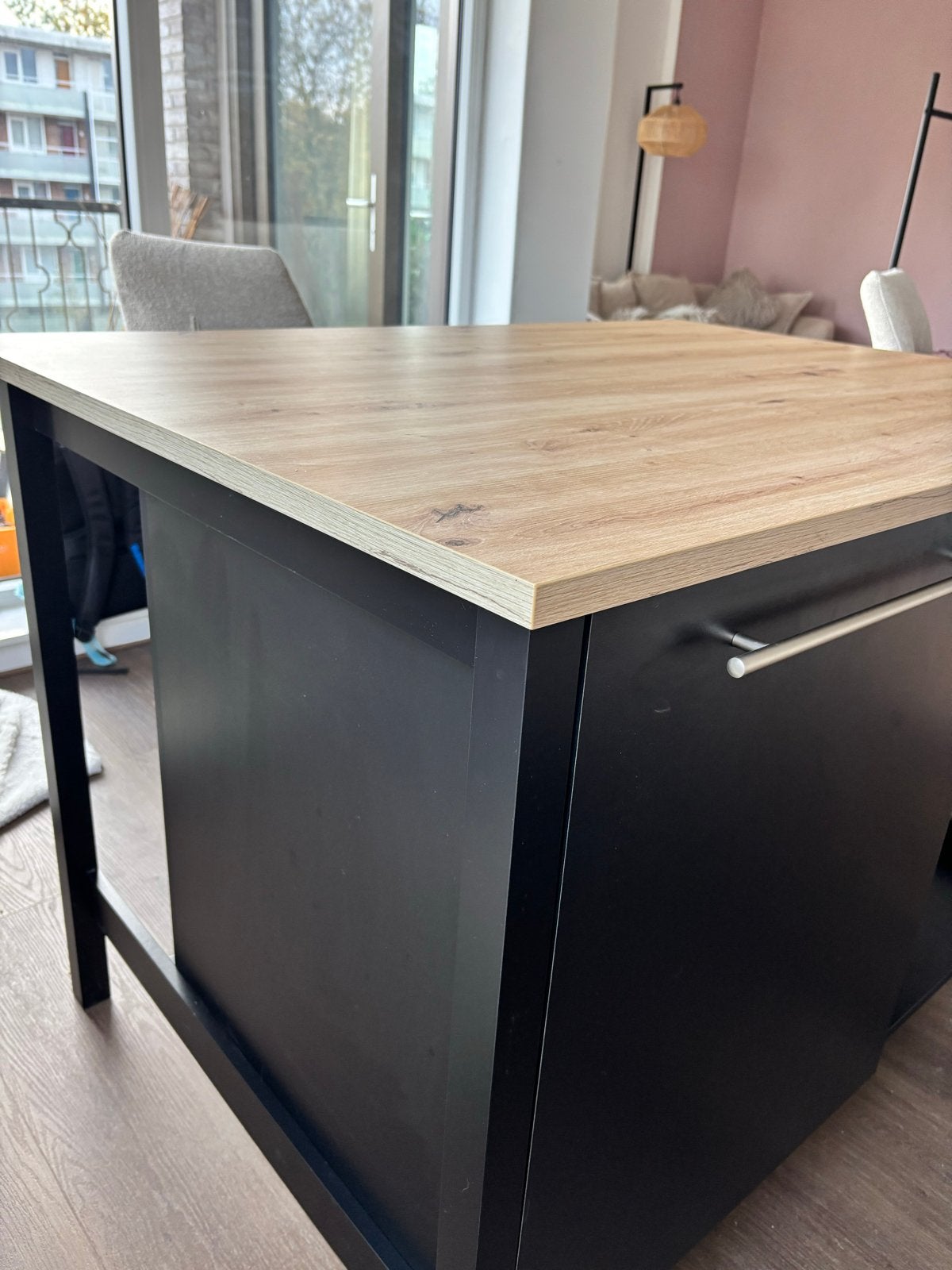 Keukeneiland / Bartafel met Opbergruimte - Zwart & Hout, Ophalen, 100 tot 150 cm, 50 tot 100 cm, Zo goed als nieuw